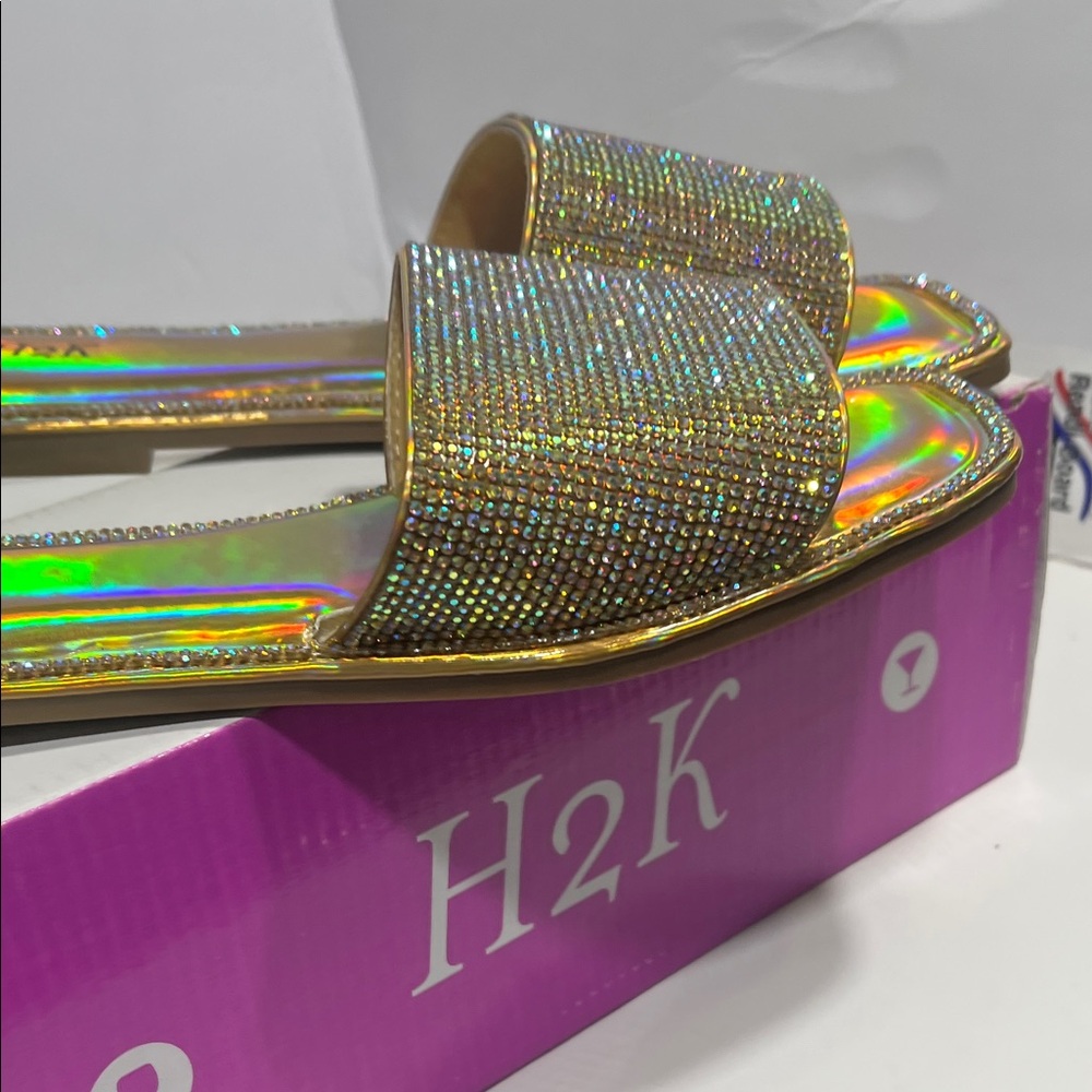 H2K Gold Rhinestone Slide Sandals - Picture 5 of 16